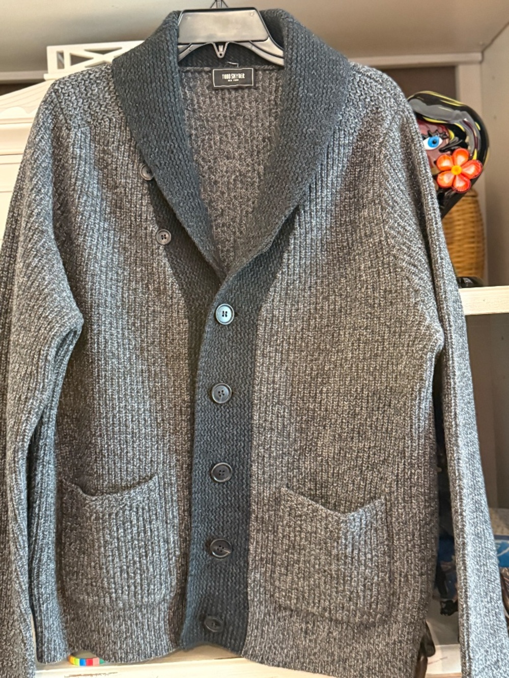 Todd Snyder contrast shawl collar cardigan sweater Medium M ? - Picture 4 of 9